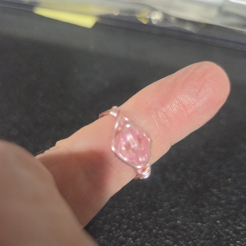 Hand Crafted Pink Wire-Wrapped Crystal Ring - Picture 8 of 8